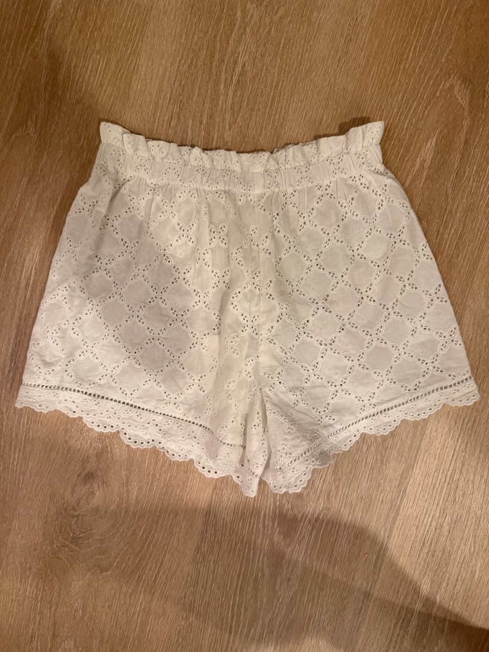 Women's White Eyelet Lace Bermuda Shorts with Scallop Trim